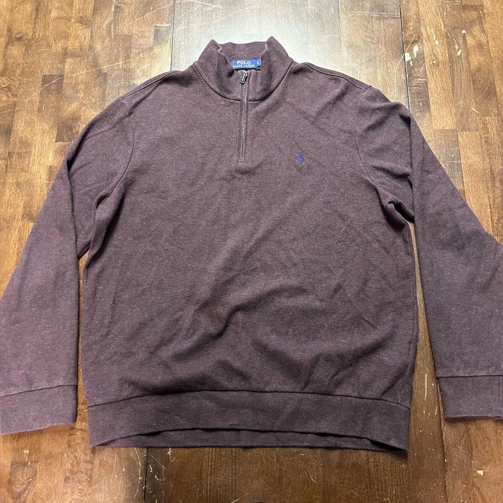 Polo‎ Ralph Lauren Sweater Mens Large Pullover 1/4 Zip Pima Cotton Maroon